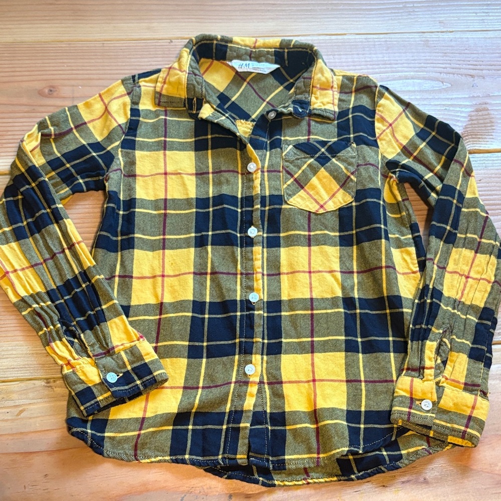 H&M Kids Yellow and Black Checkered Shirt